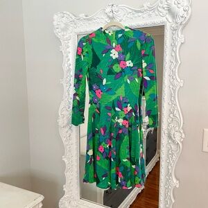 VINTAGE Keram New York 1970’s Bright Jungle Floral Print Long Sleeve Mod Dress